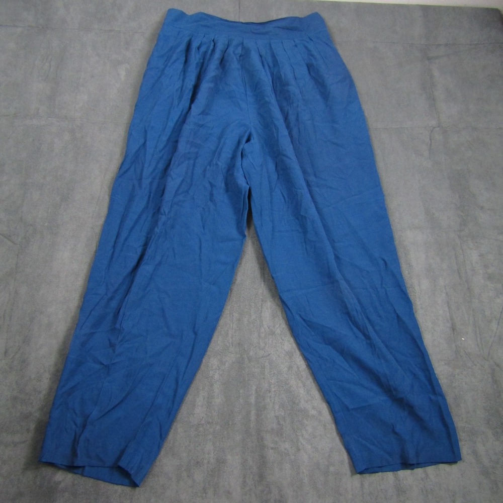 Maren Pleated Pants Women M Blue Vintage High Waist Tapered Elastic Back